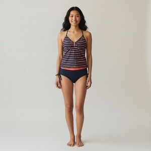 Nike Striped Racerback Tankini Swim Set Navy Coral Bikini Bottoms Women’s M 10